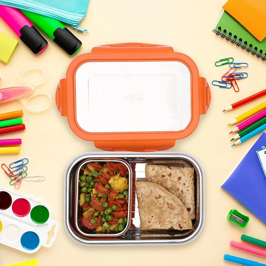 Jaypee Plus Captain Inner Stainless Steel Lunch Box for School Kids|Suitable for Office & Picnic |BPA Free |Spillproof Tiffin Box|Microwave Safe Without Lid |Orange,500 ml